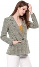 Women's Plaid Notched Lapel One Button Houndstooth Blazer Jacket