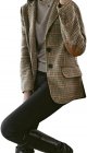 Womens Vintage Lapel Single Breasted Boyfriend Blazer Suits Plaid Jacket