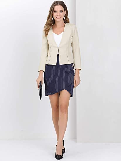 Women's Crop Collarless Blazers Suit Zip Decor Work Office Jackets Blazer