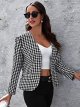 Women Elegant Open Front Houndstooth Blazer Work Office Jacket Outwear